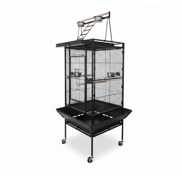 Large Black Bird Cage with Play Top & Rolling Stand (61 × 56 × 173 cm ...